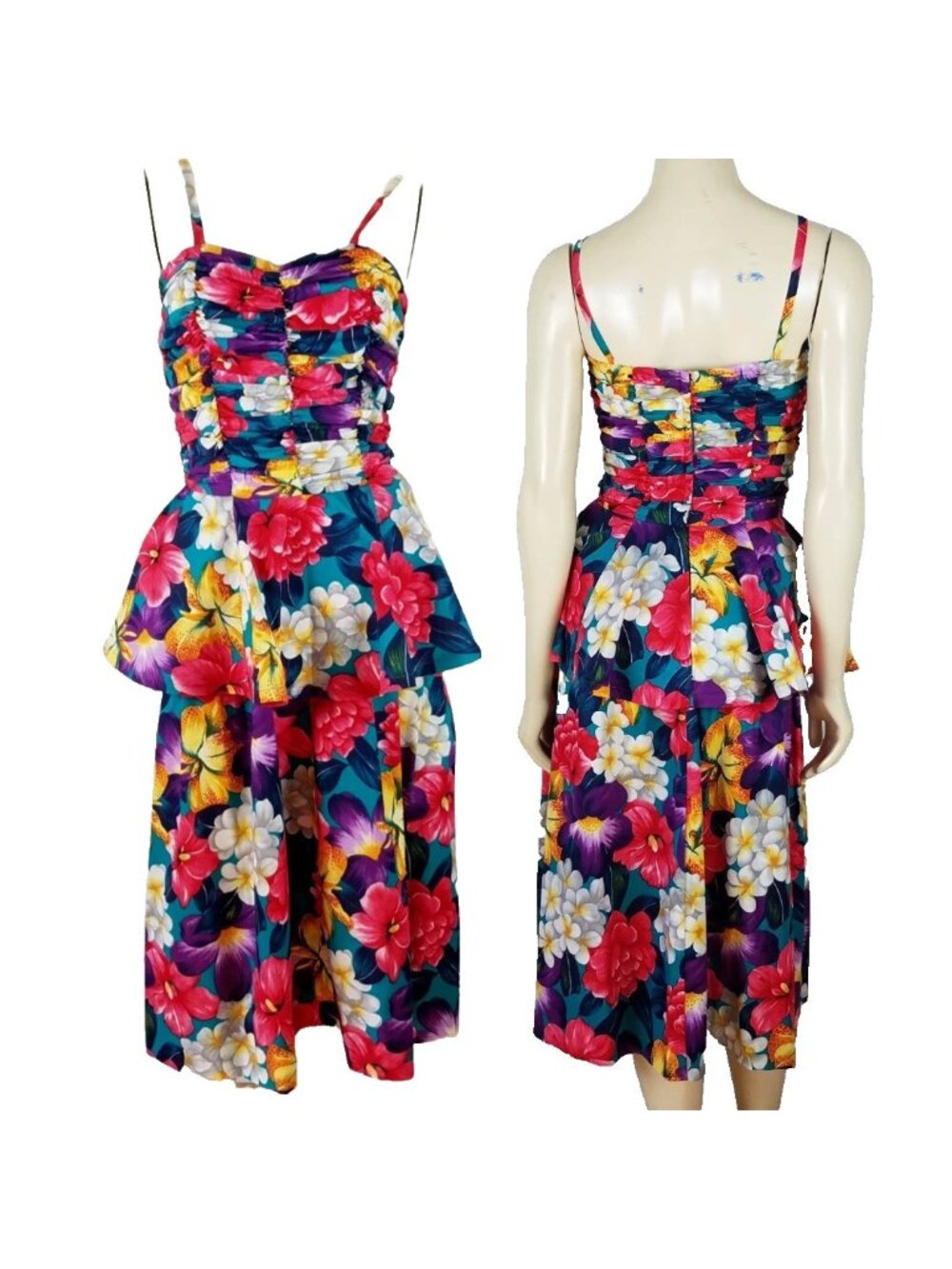 BRENNER Vintage Peplum Floral Bright Colored Multi-colored dress size 7/8